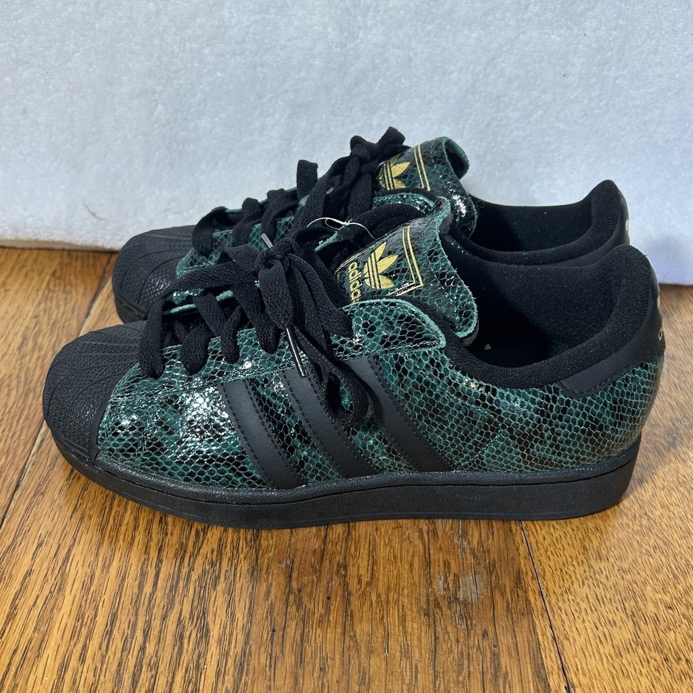 Adidas Womens Size 8 Superstar II Collegiate Green Black Snakeskin Shoes